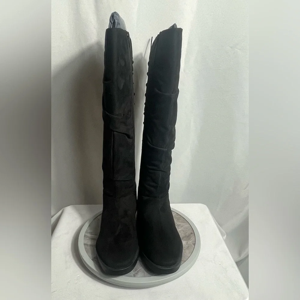 Journee Collection Mirinda Black Knee-High Lace Back Boots Size 8
